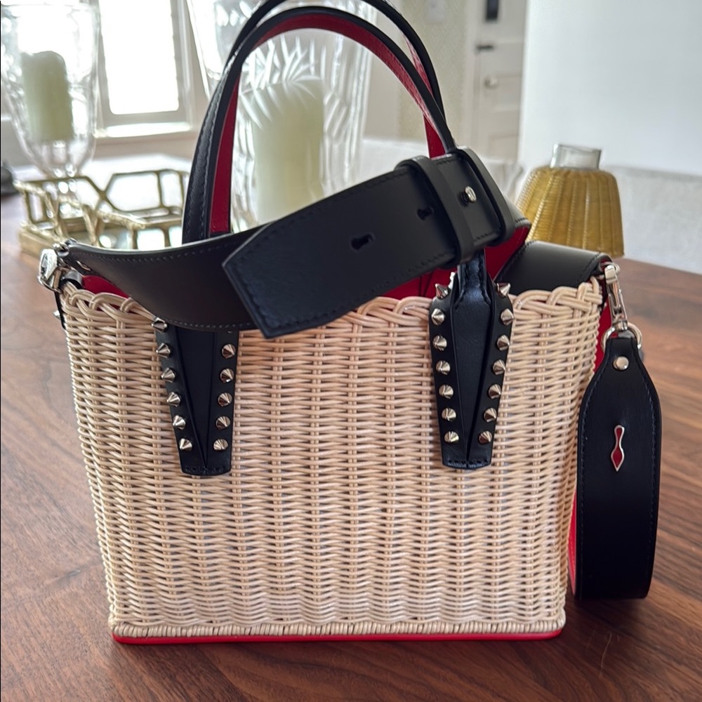 Christian Louboutin Cream and Black Tote Bag with Woven Design